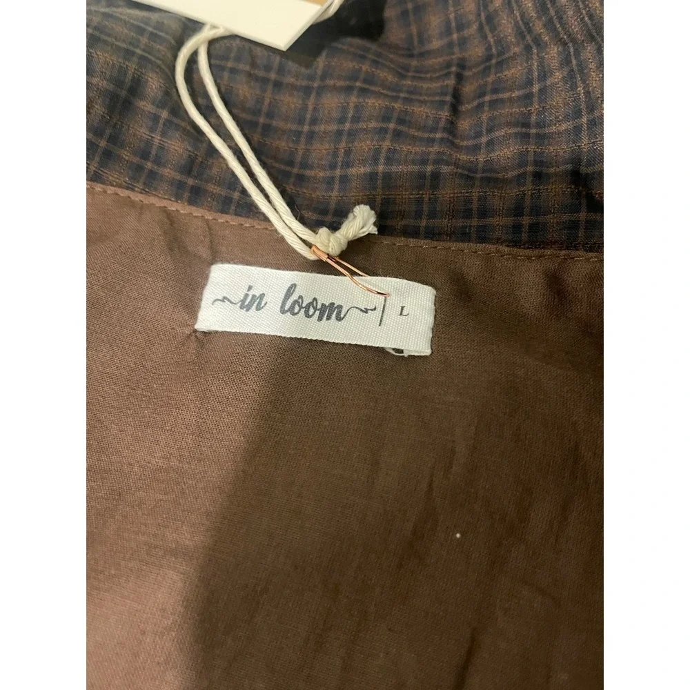 In Loom Maxi Dress Womens L Brown NWT Sailor Collar Smocked Waist Cottagecore